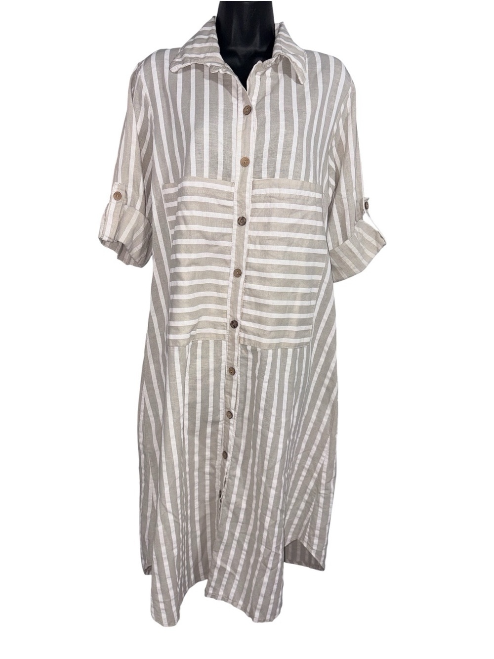 ANGELA MARA Linen Striped Dress